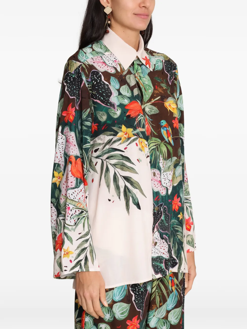 Amir Slama x Avatim blouse met tropische print en lange mouwen Beige
