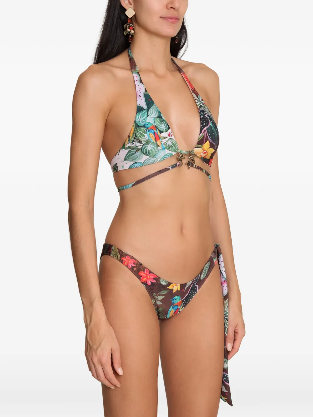 Amir Slama x Avatim bikini met halternek en tropische print Bruin
