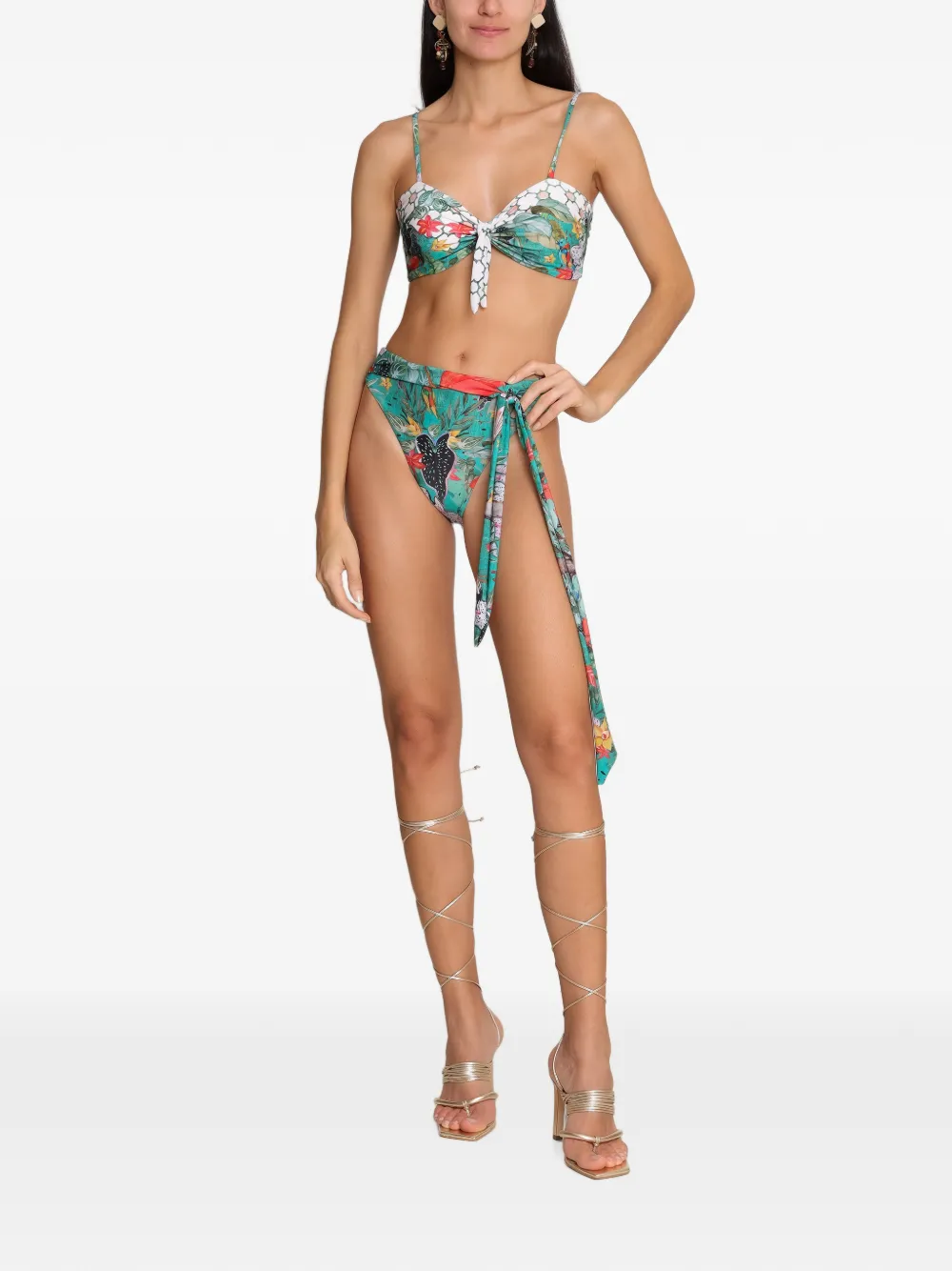 Amir Slama x Avatim bikini met bloemenprint en gestrikte voorkant Groen
