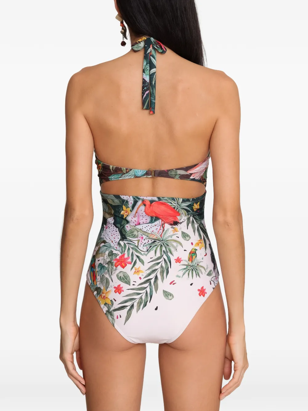 Amir Slama x Avatim badpak met halternek en bloemenprint Beige
