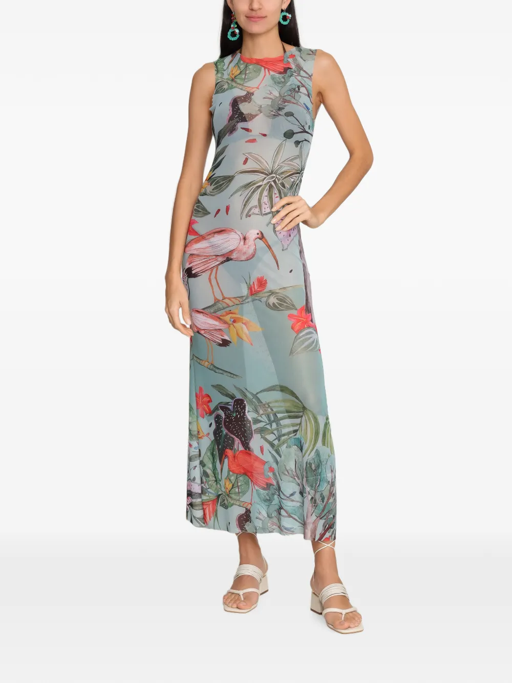 Amir Slama x Avatim mouwloze maxi-jurk met tropische print Blauw