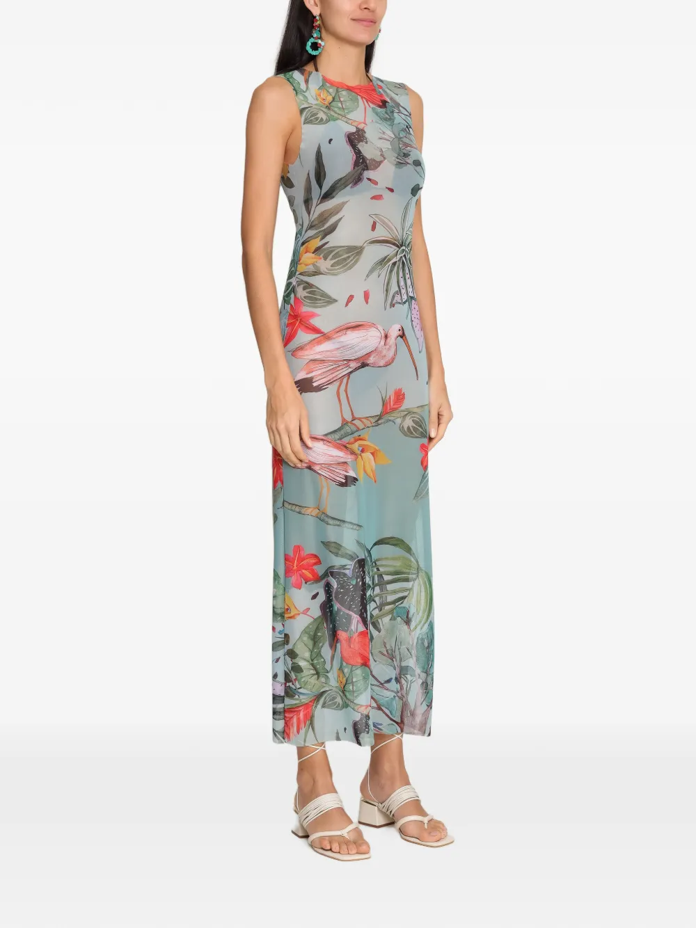 Amir Slama x Avatim mouwloze maxi-jurk met tropische print Blauw