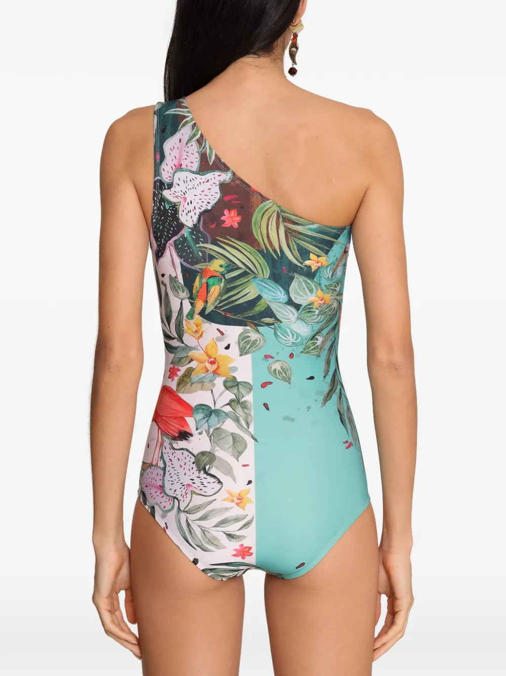 Amir Slama x Avatim badpak met tropische print en uitgesneden details Groen