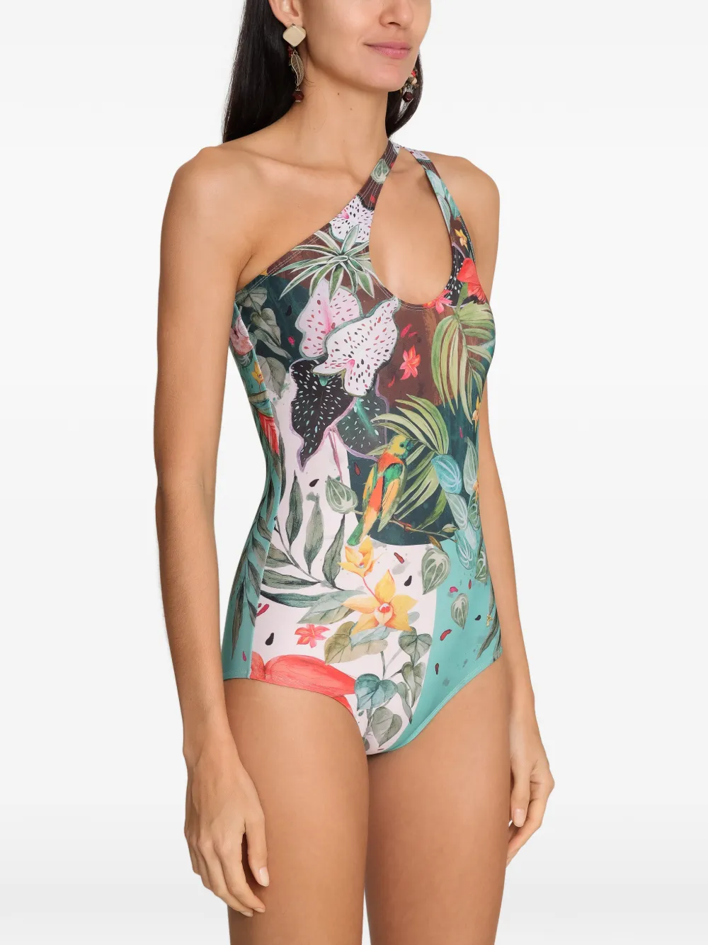 Amir Slama x Avatim badpak met tropische print en uitgesneden details Groen