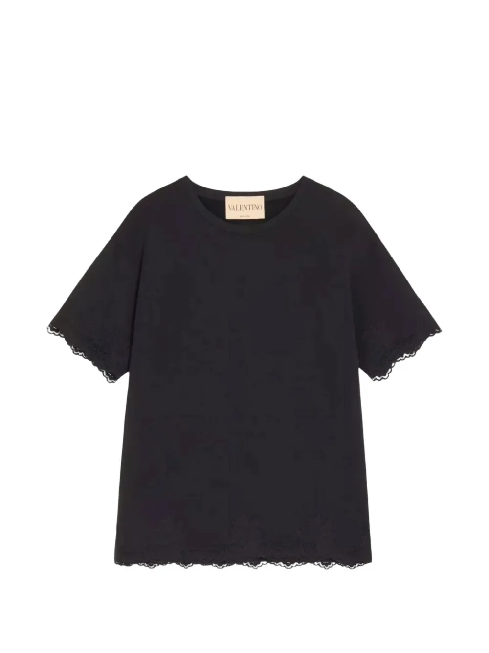 Valentino Garavani lace-trim embroidered T-shirt Zwart