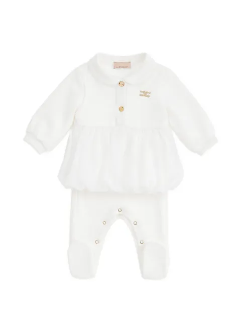 Elisabetta Franchi La Mia Bambina sparkedragt med logoplade og flæser