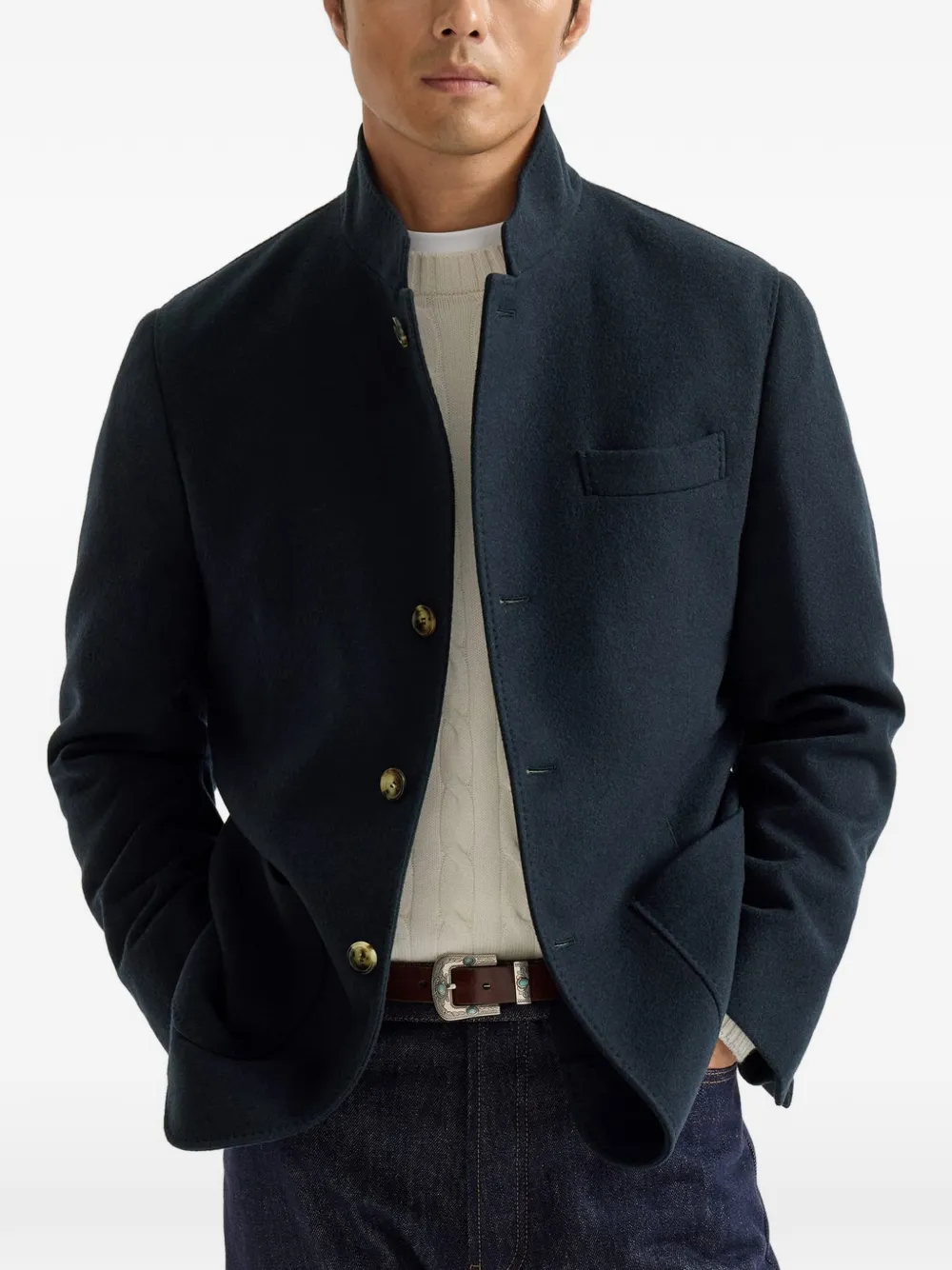Brunello Cucinelli Kasjmier jack met knopen Blauw