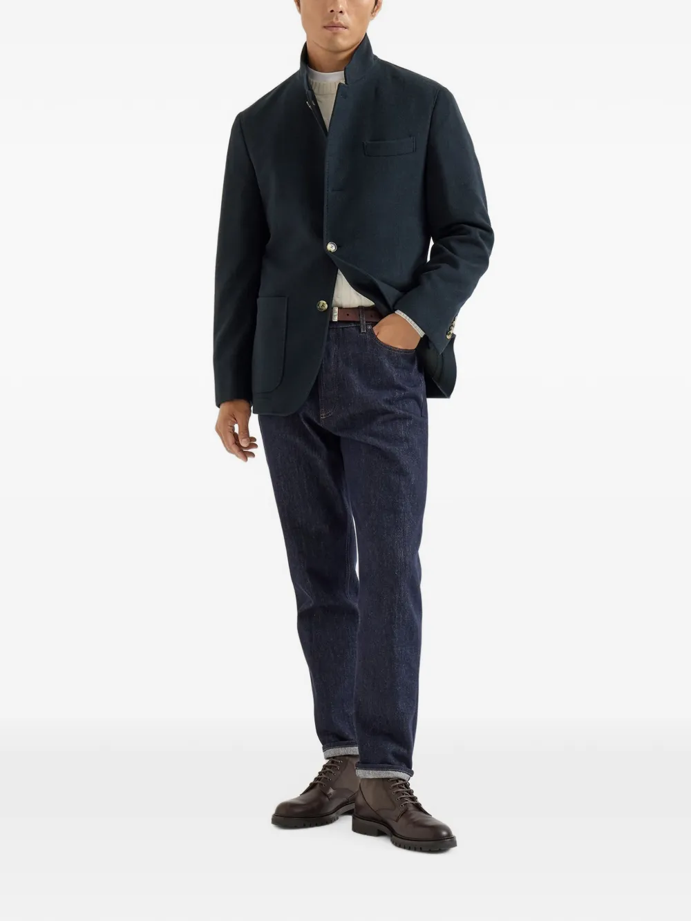 Brunello Cucinelli Kasjmier jack met knopen Blauw