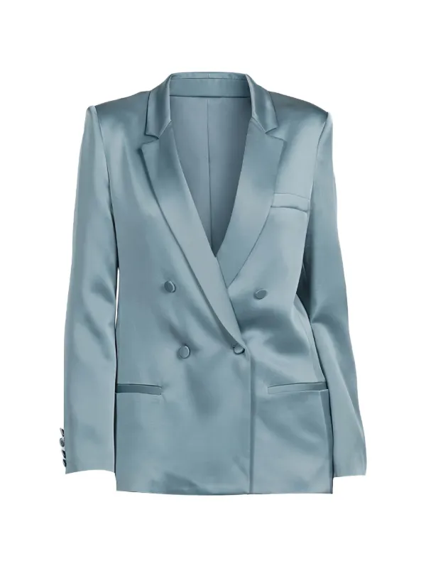 Lapointe Double-breasted Satin Blazer in Blue