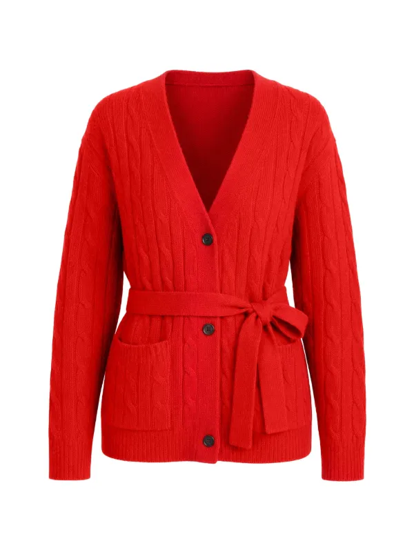 Nili Lotan Tirza Cable-knit Cardigan in Red