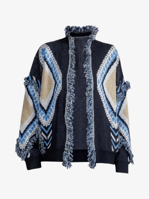 tensione in geometric-pattern fringed cardigan