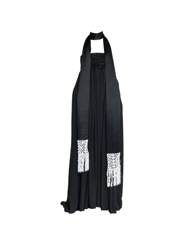 Maria McManus Fringed Scarf-detail Maxi Gown in Black