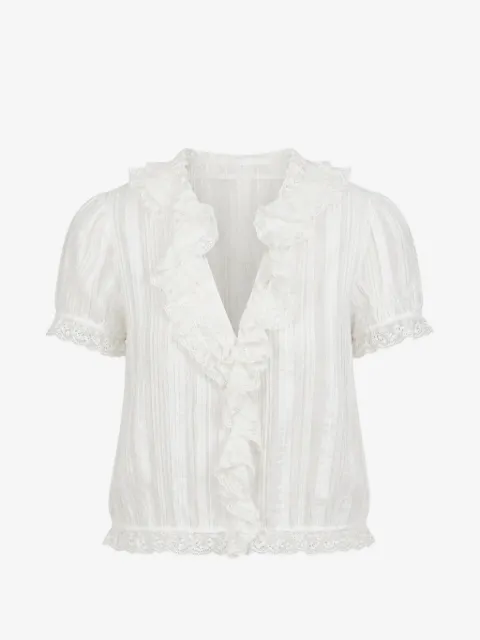 DÔEN Bernadette ruffled lace-trim blouse