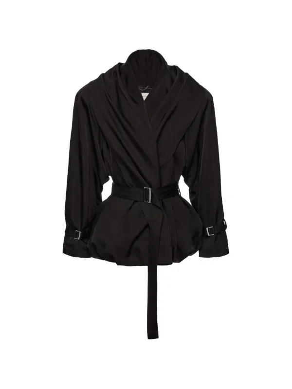 Magda Butrym Belted Draped-collar Jacket in Black