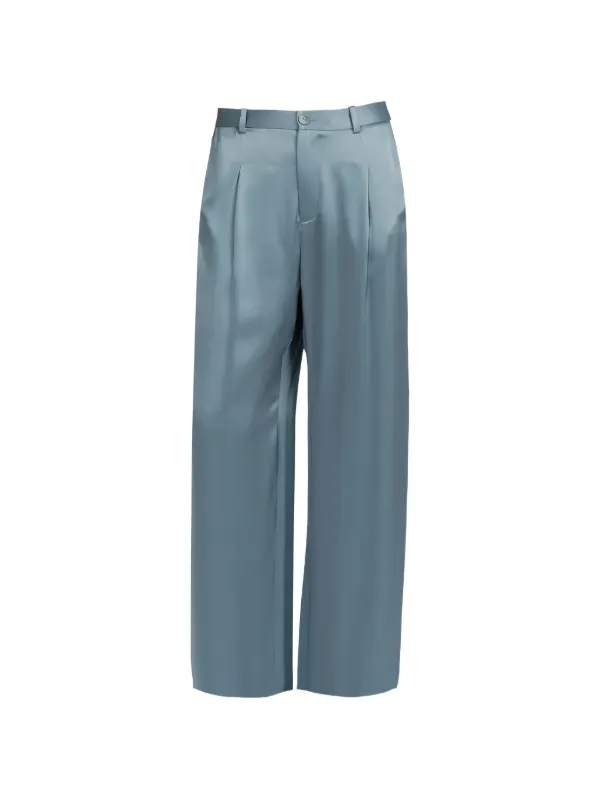 Lapointe Pleated Satin-finish Trousers in Blue