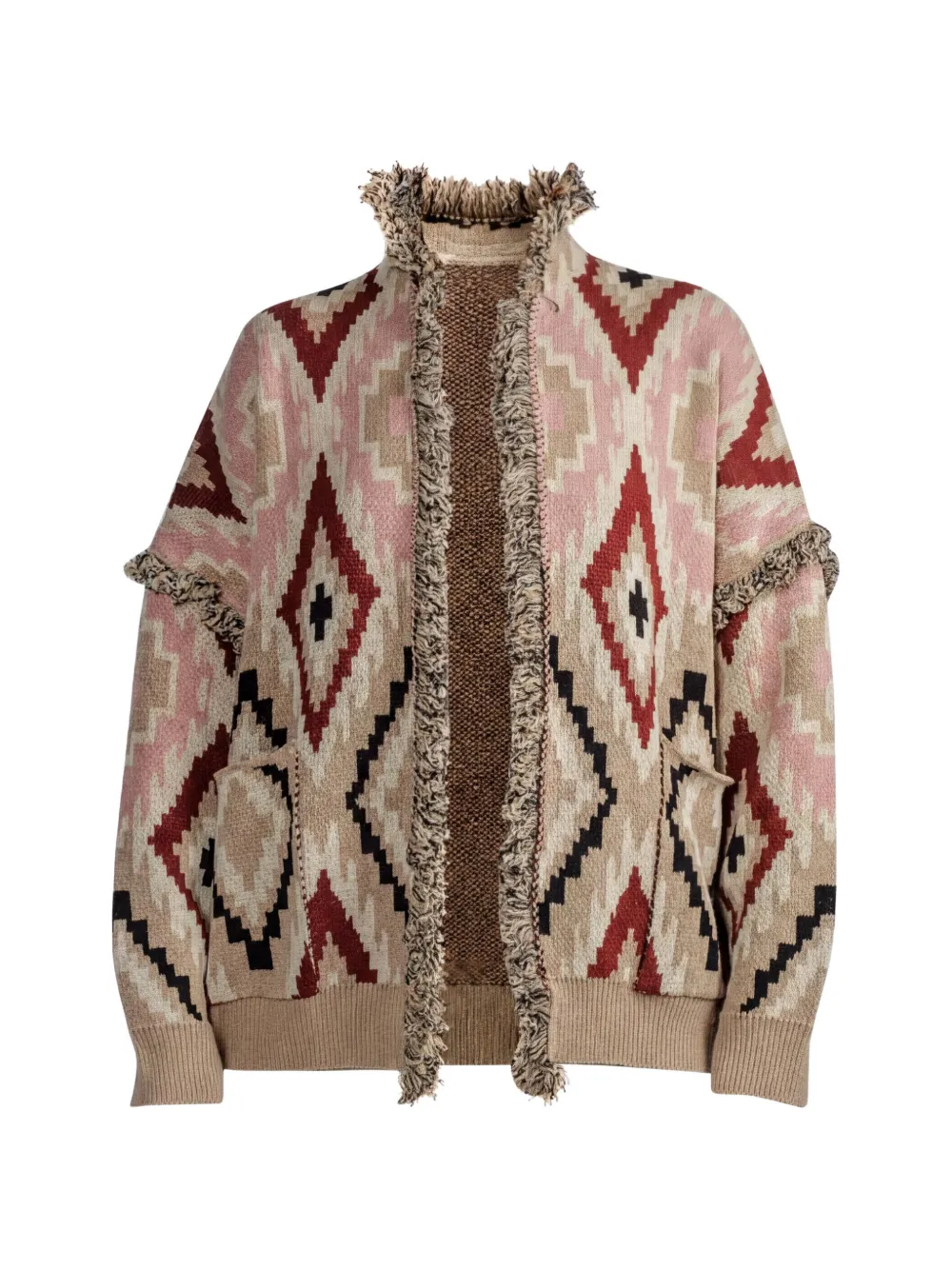 tensione in geometric-pattern fringed-trim cardigan - Nude
