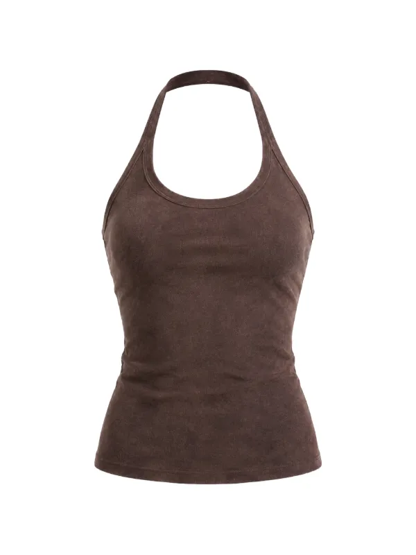 Stouls Cherry Open-back Halterneck Top in Brown
