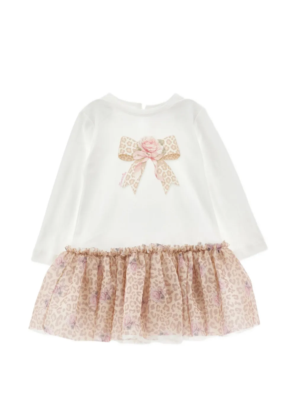 Monnalisa Bow and Leopard ruffled dress - Bianco