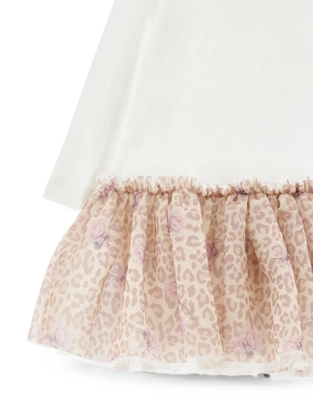Monnalisa Jurk met strik en luipaardprint en ruches Wit