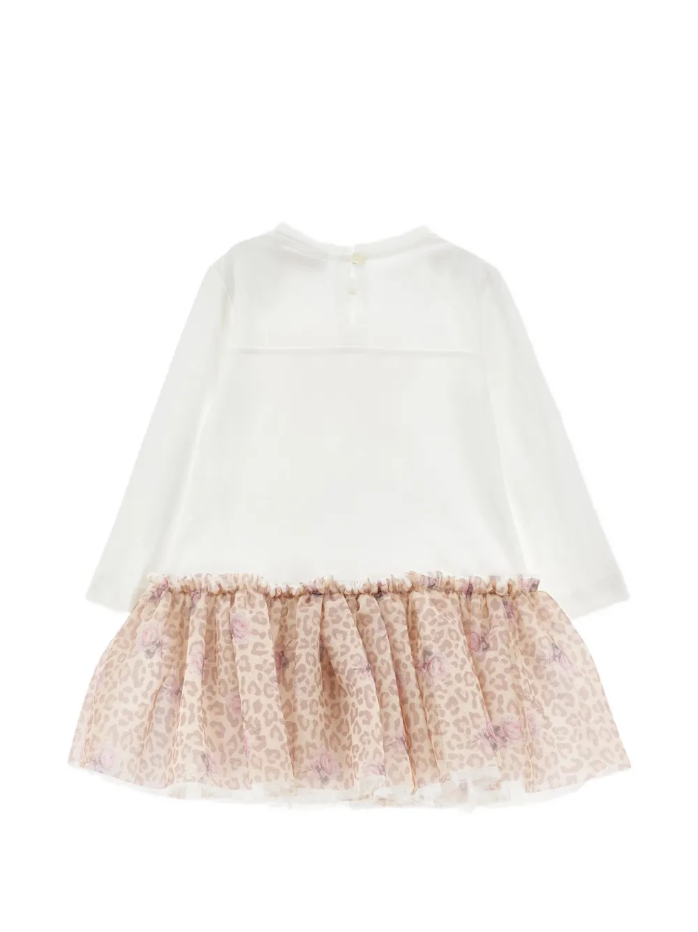 Monnalisa Jurk met strik en luipaardprint en ruches Wit