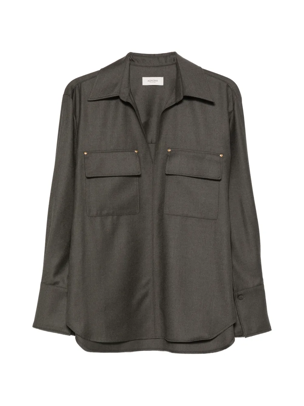 Agnona chest-pocket long-sleeve blouse - Grigio