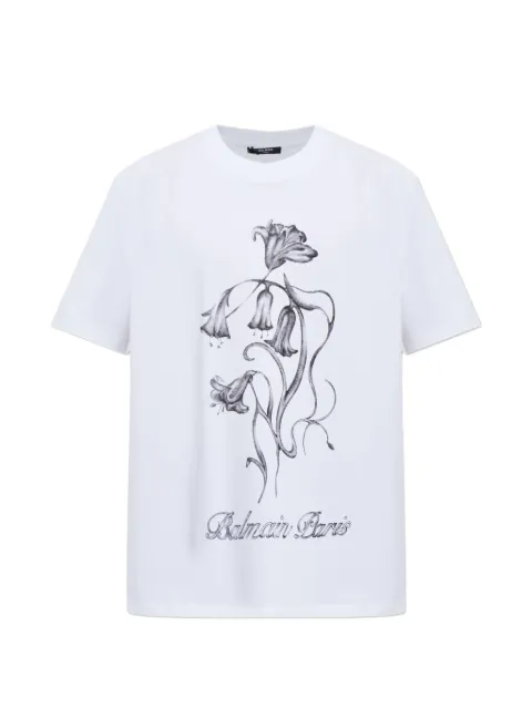 Balmain floral-print logo-print T-shirt
