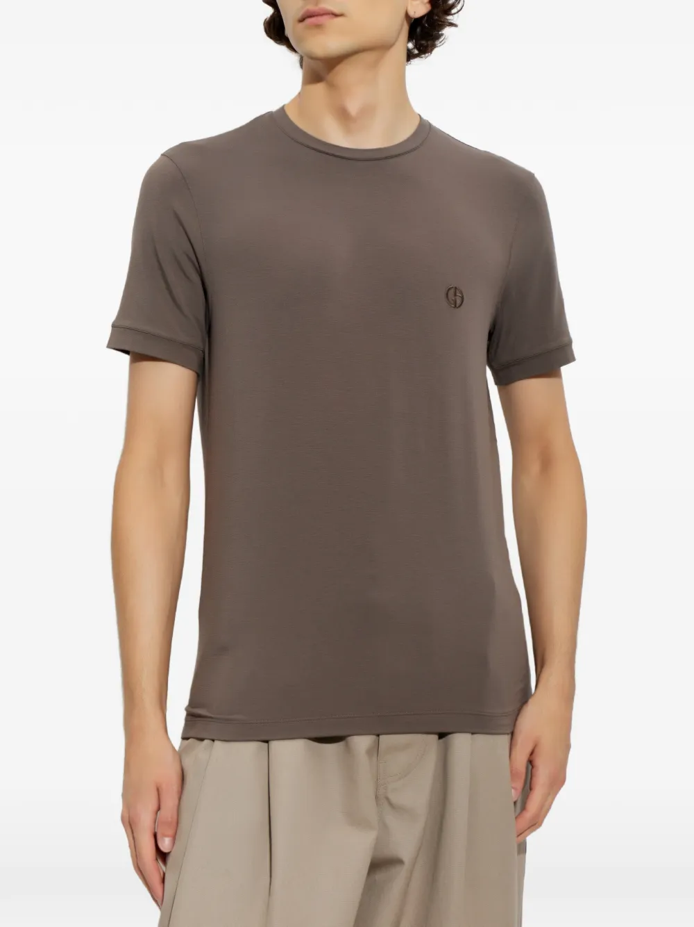 Giorgio Armani T-shirt met geborduurd logo Bruin