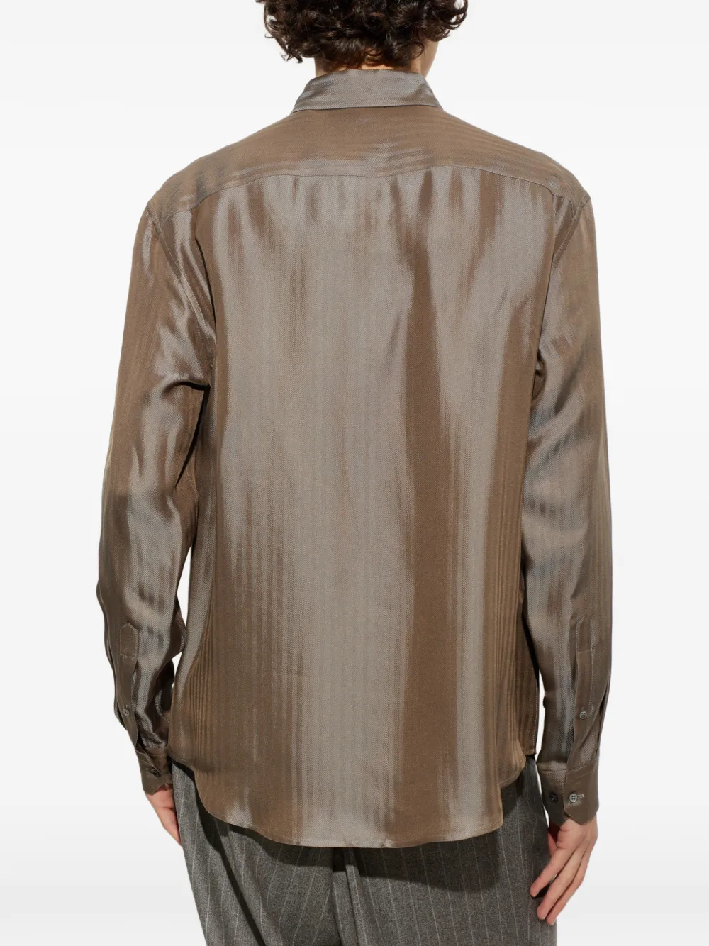 Giorgio Armani Overhemd met visgraatpatroon Bruin
