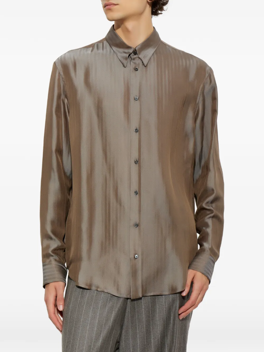 Giorgio Armani Overhemd met visgraatpatroon Bruin