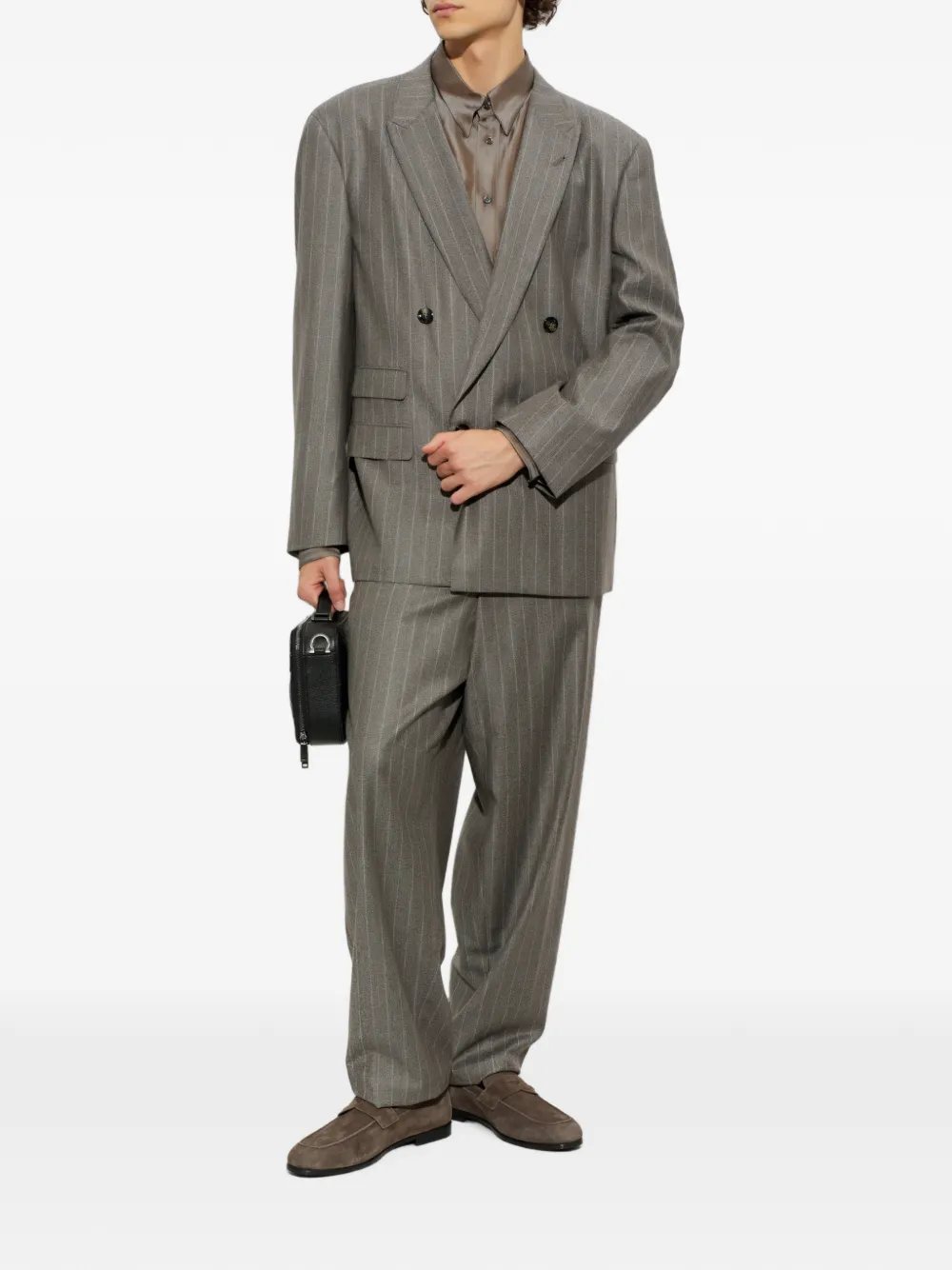 Giorgio Armani Overhemd met visgraatpatroon Bruin
