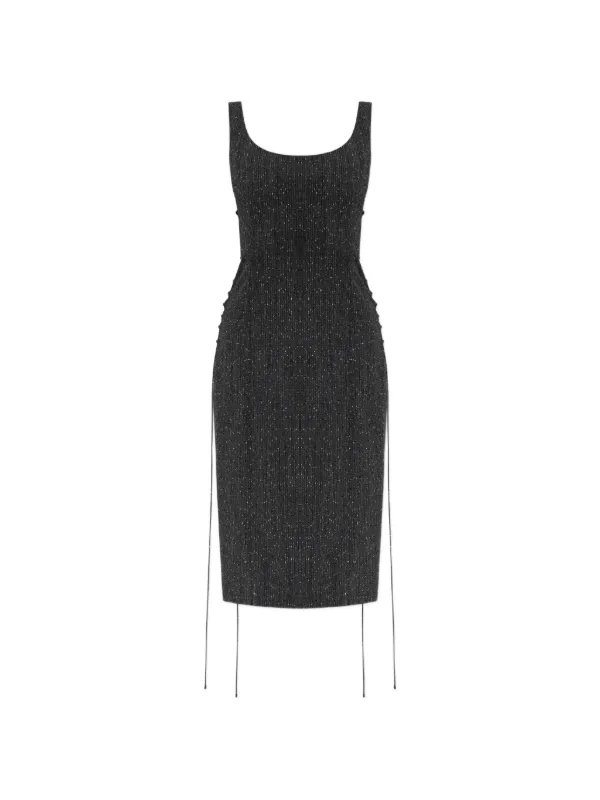 Alexander McQueen Corset Lace Flecked Pinstripe Pencil Dress in Grey