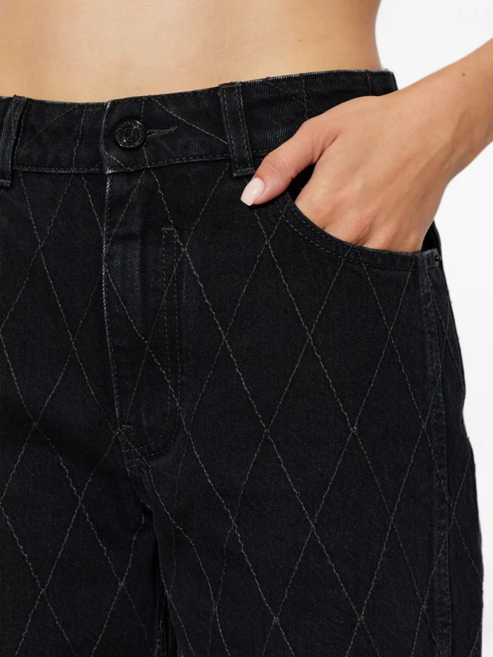 Balmain Gewatteerde jeans met wijde pijpen Zwart