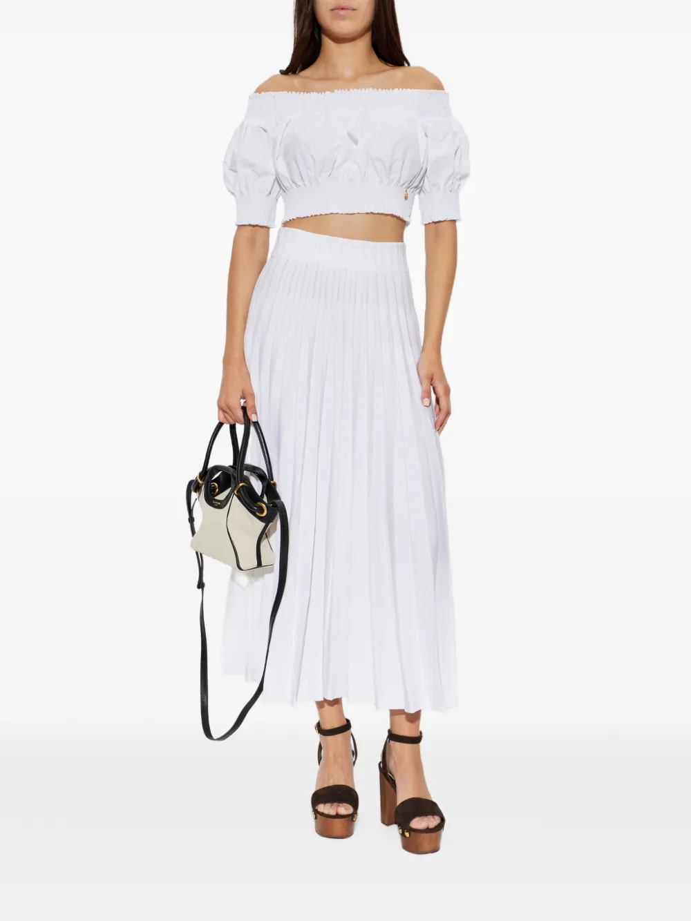 Balmain Geplooide midi-rok verfraaid met pailletten Wit