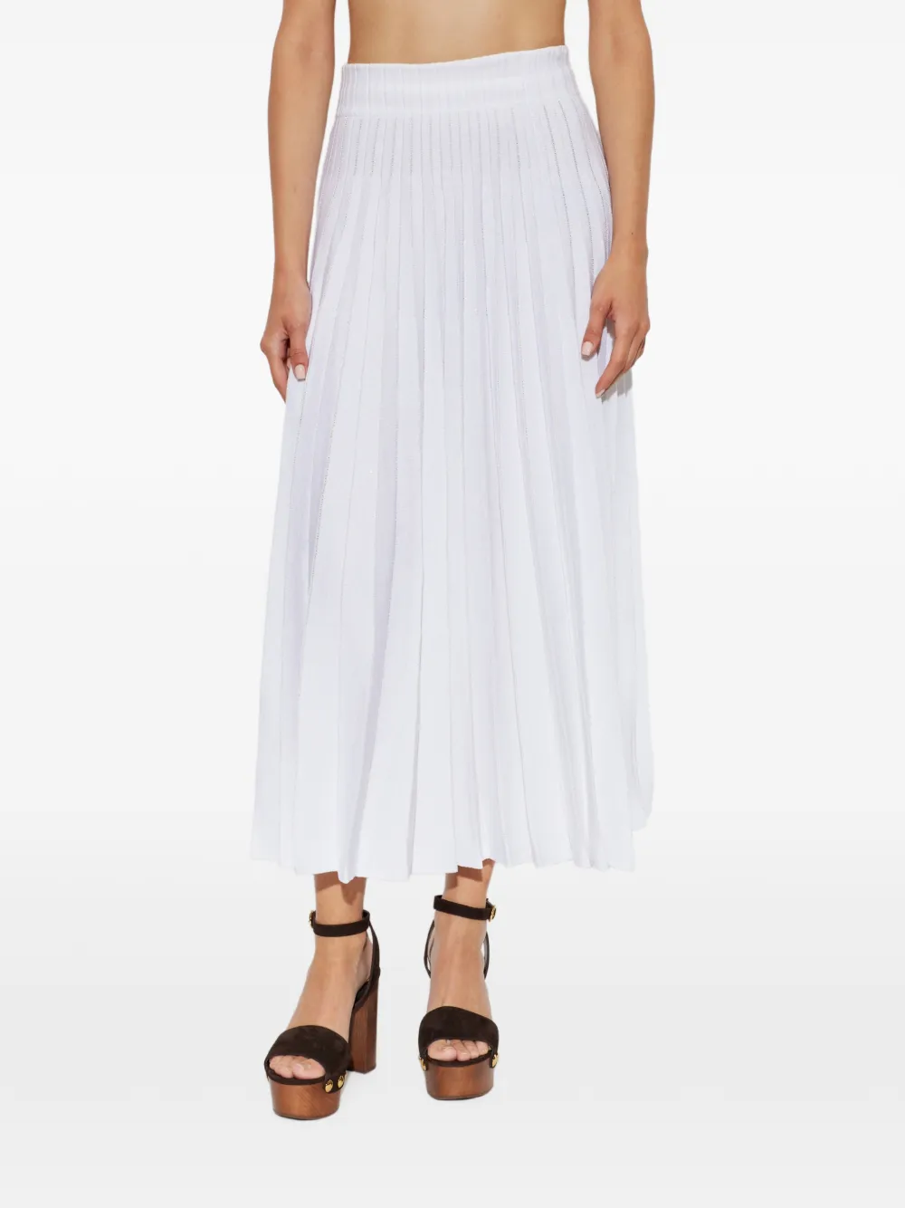 Balmain Geplooide midi-rok verfraaid met pailletten Wit