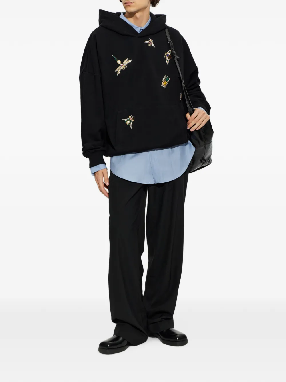 Balmain Katoenen hoodie verfraaid met applicatie Zwart