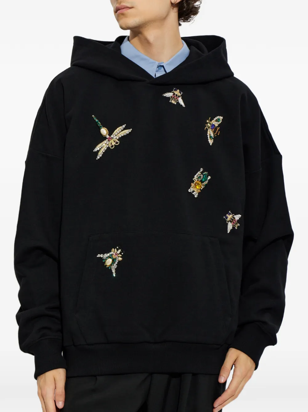 Balmain Katoenen hoodie verfraaid met applicatie Zwart