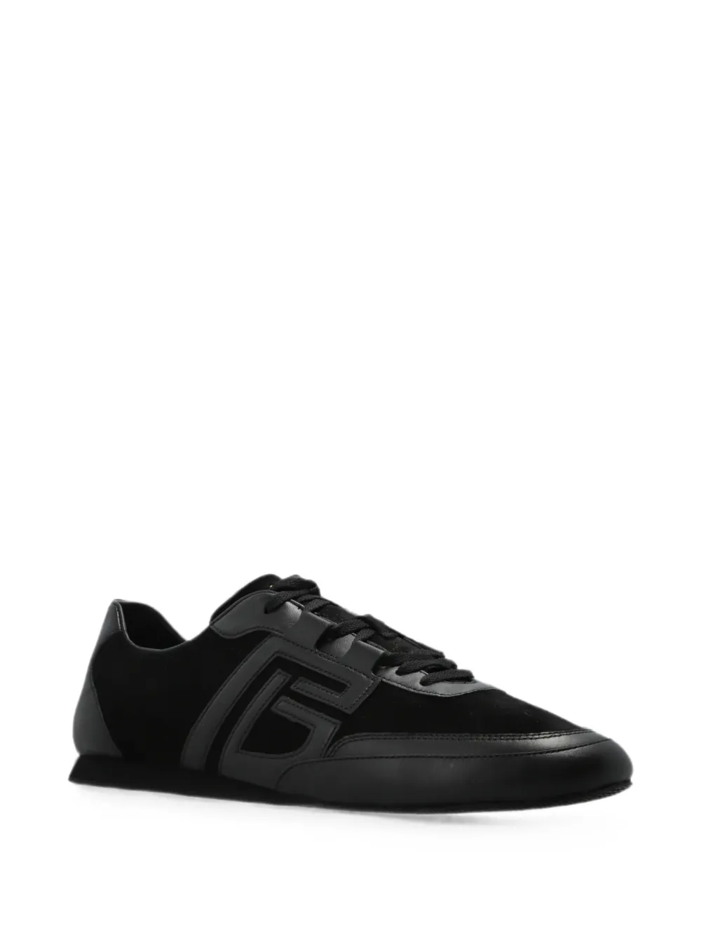 Balmain logo-patch leather sneakers Zwart