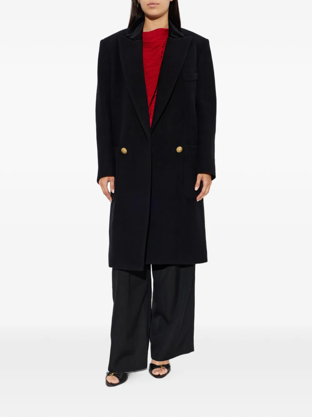 Balmain Wollen jas met dubbele rij knopen Zwart