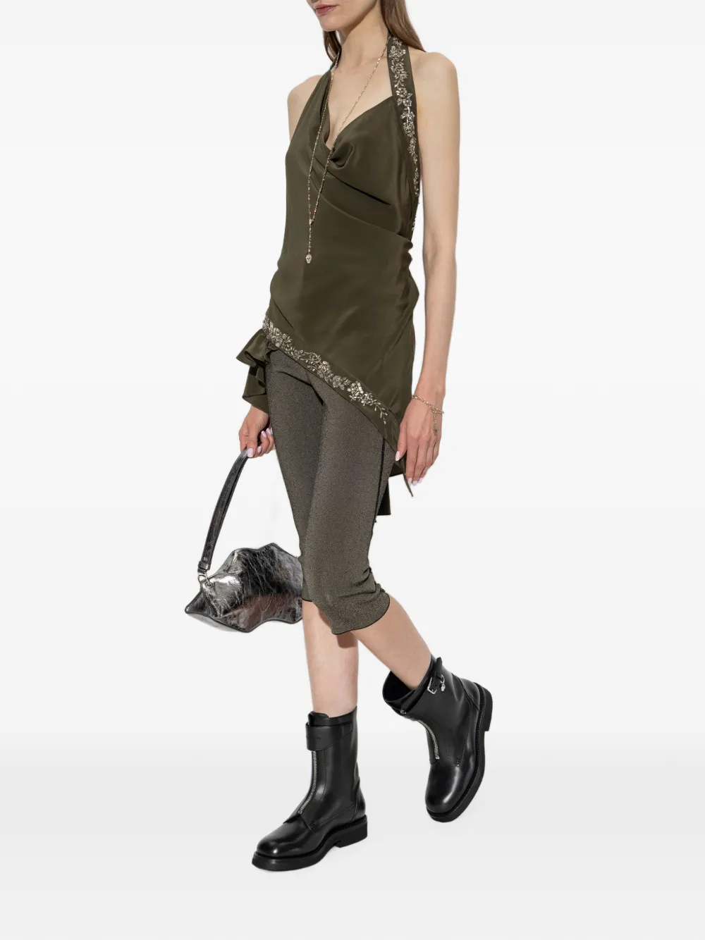 Alexander McQueen Zijden top met glanzende applicaties Groen