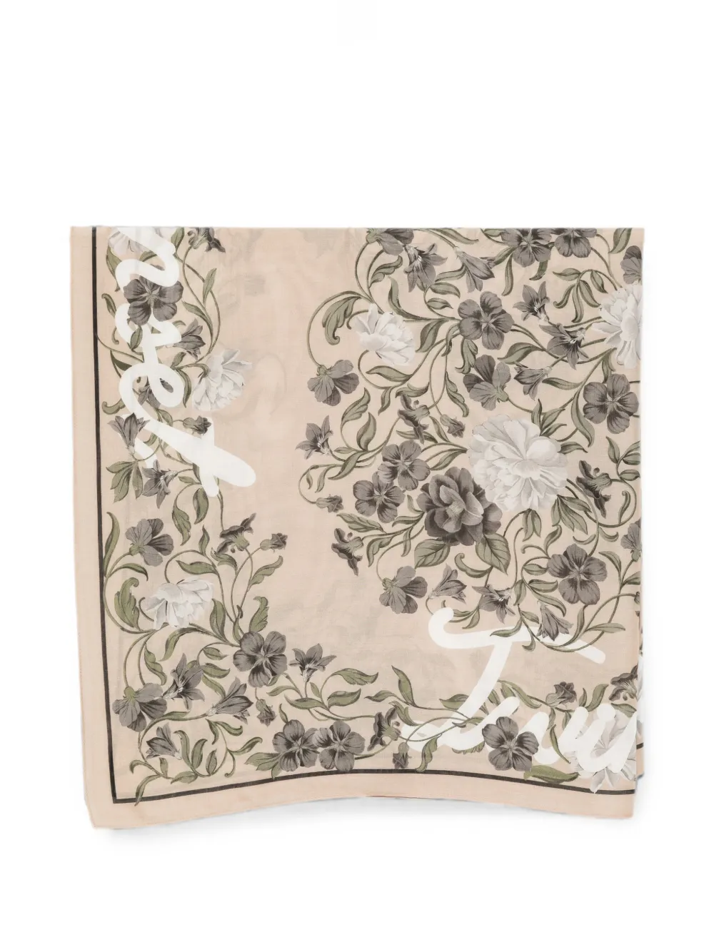 TWINSET floral-print logo-print scarf - Nude