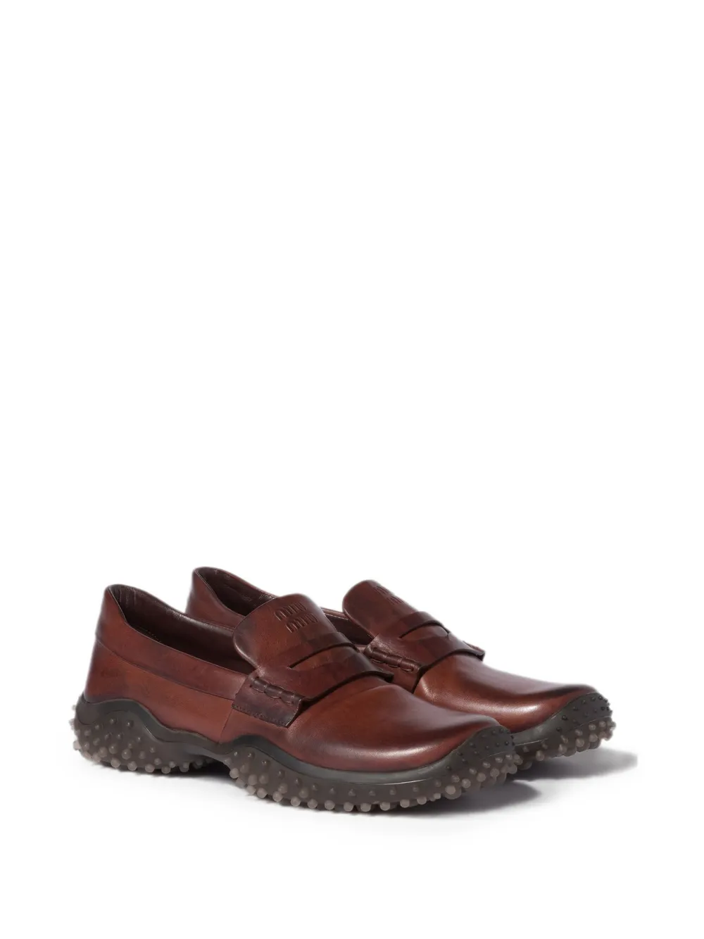 Miu Leren loafers Bruin