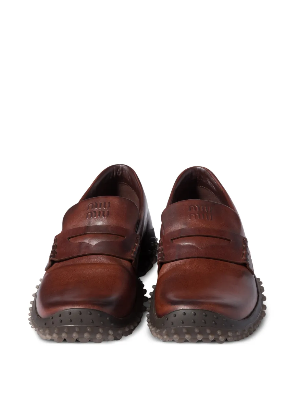 Miu Leren loafers Bruin