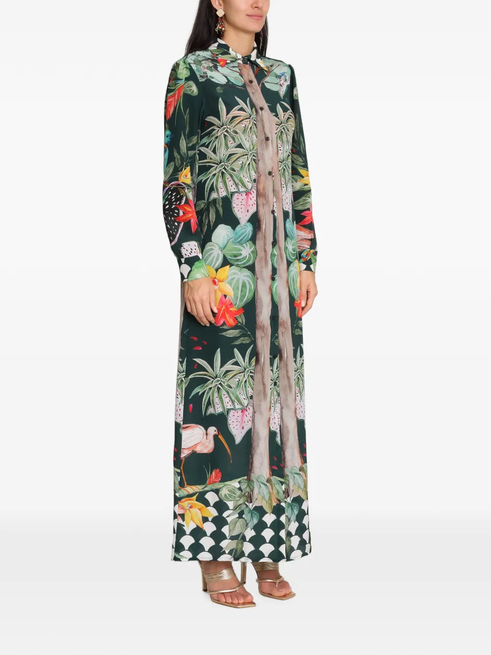 Amir Slama x Avatim zijden maxi-jurk met tropische print Groen