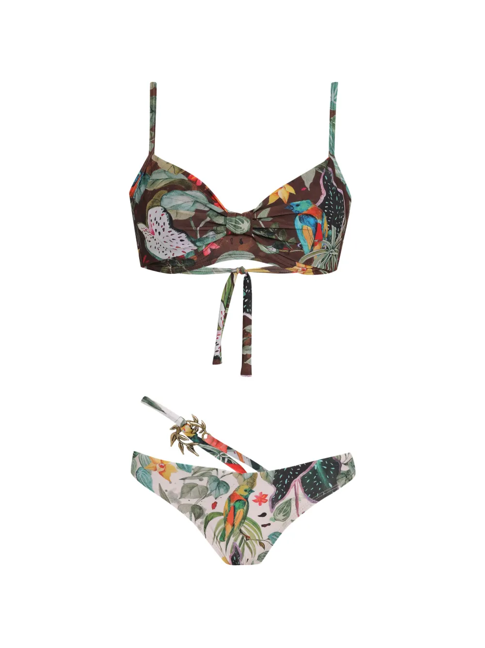 Amir Slama Bikini con stampa tropicale - Marrone