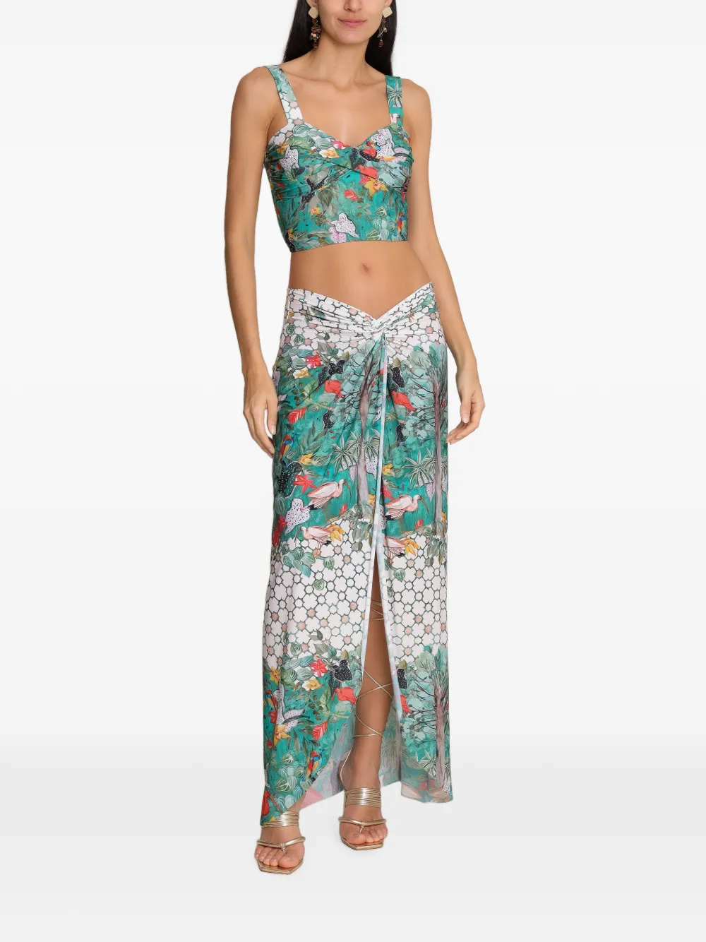 Amir Slama x Avatim geknoopte rok met vogelprint Beige