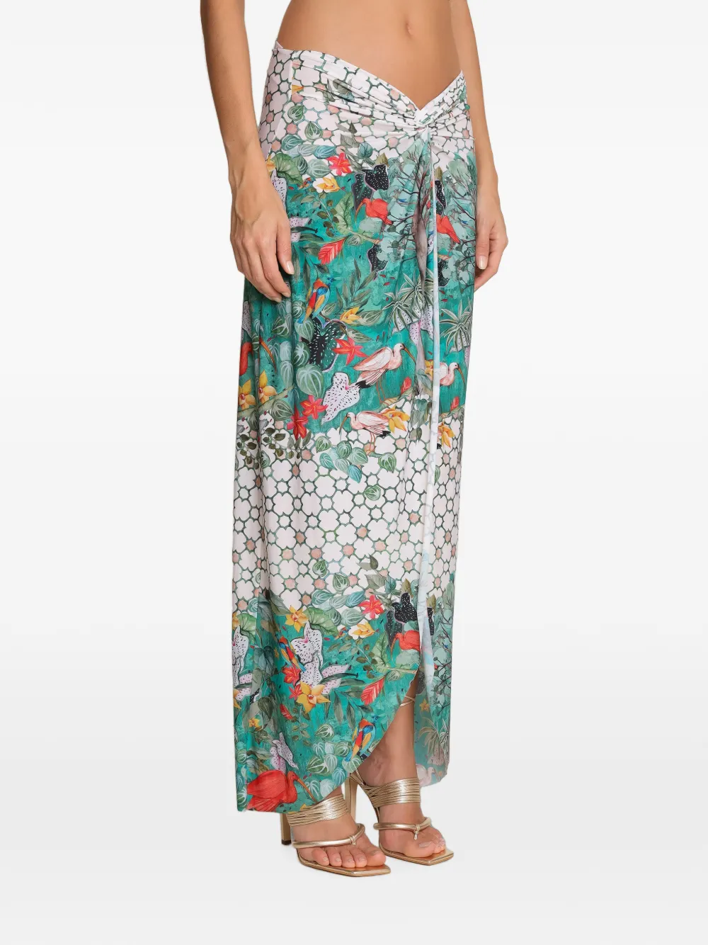 Amir Slama x Avatim geknoopte rok met vogelprint Beige