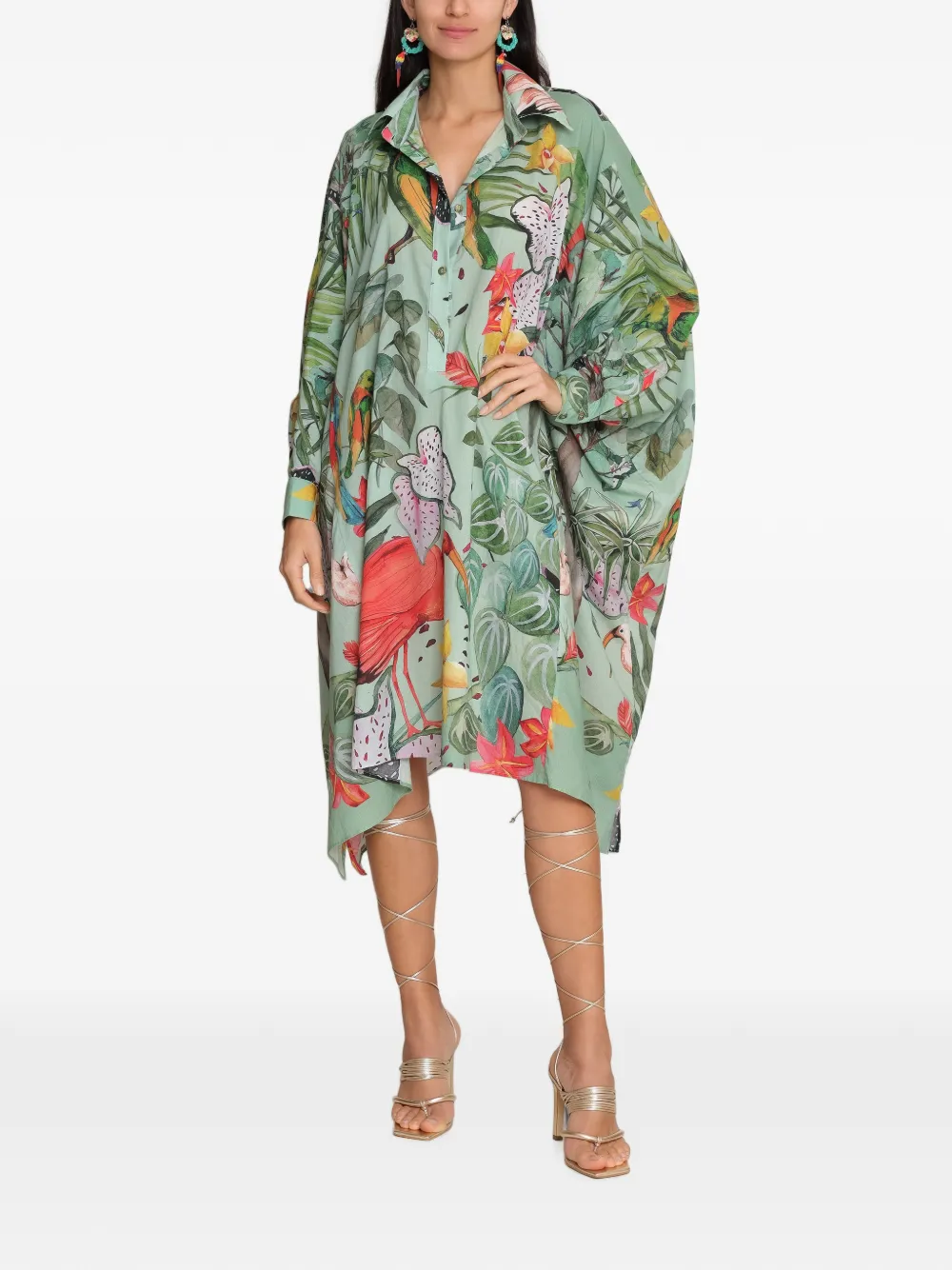 Amir Slama x Avatim oversized midi-blousejurk met tropische print Groen