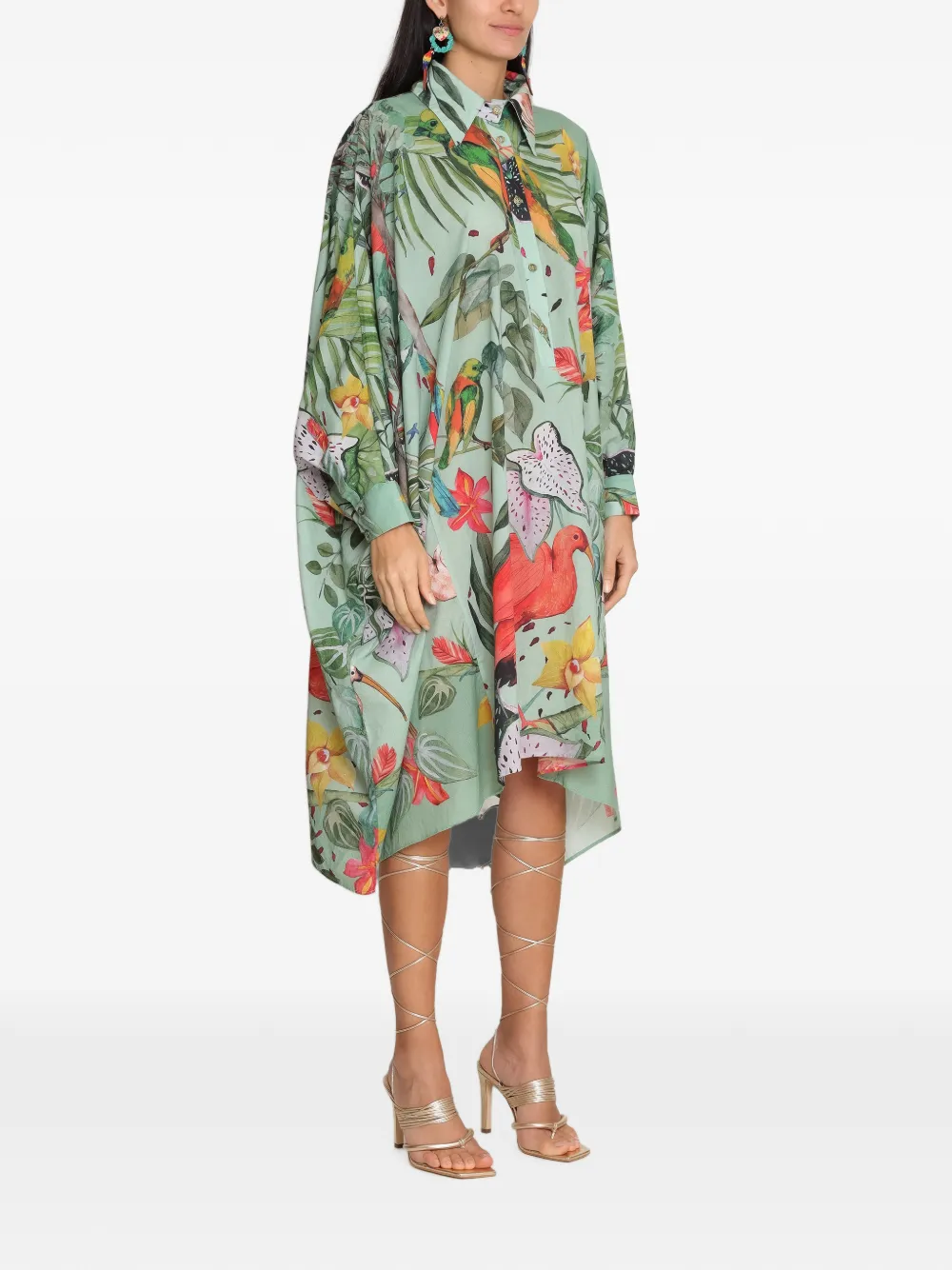 Amir Slama x Avatim oversized midi-blousejurk met tropische print Groen