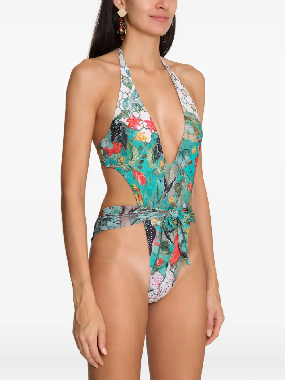 Amir Slama x Avatim badpak met halternek en bloemenprint Groen