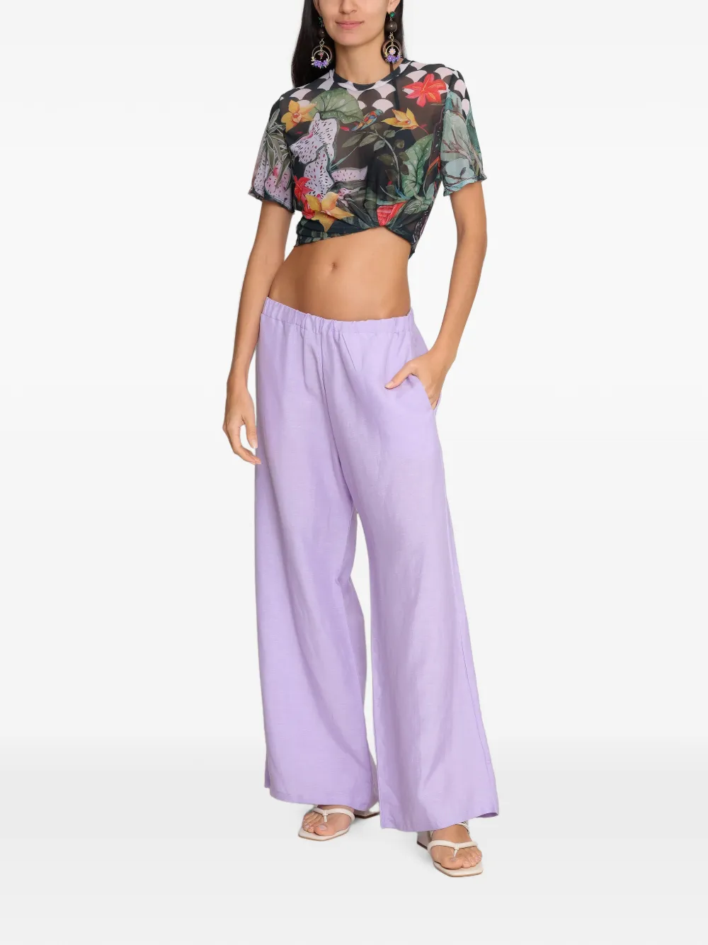 Amir Slama x Avatim mesh T-shirt met bloemenprint Zwart